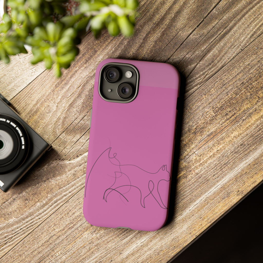 Pink Minimalist Cat Phone Case