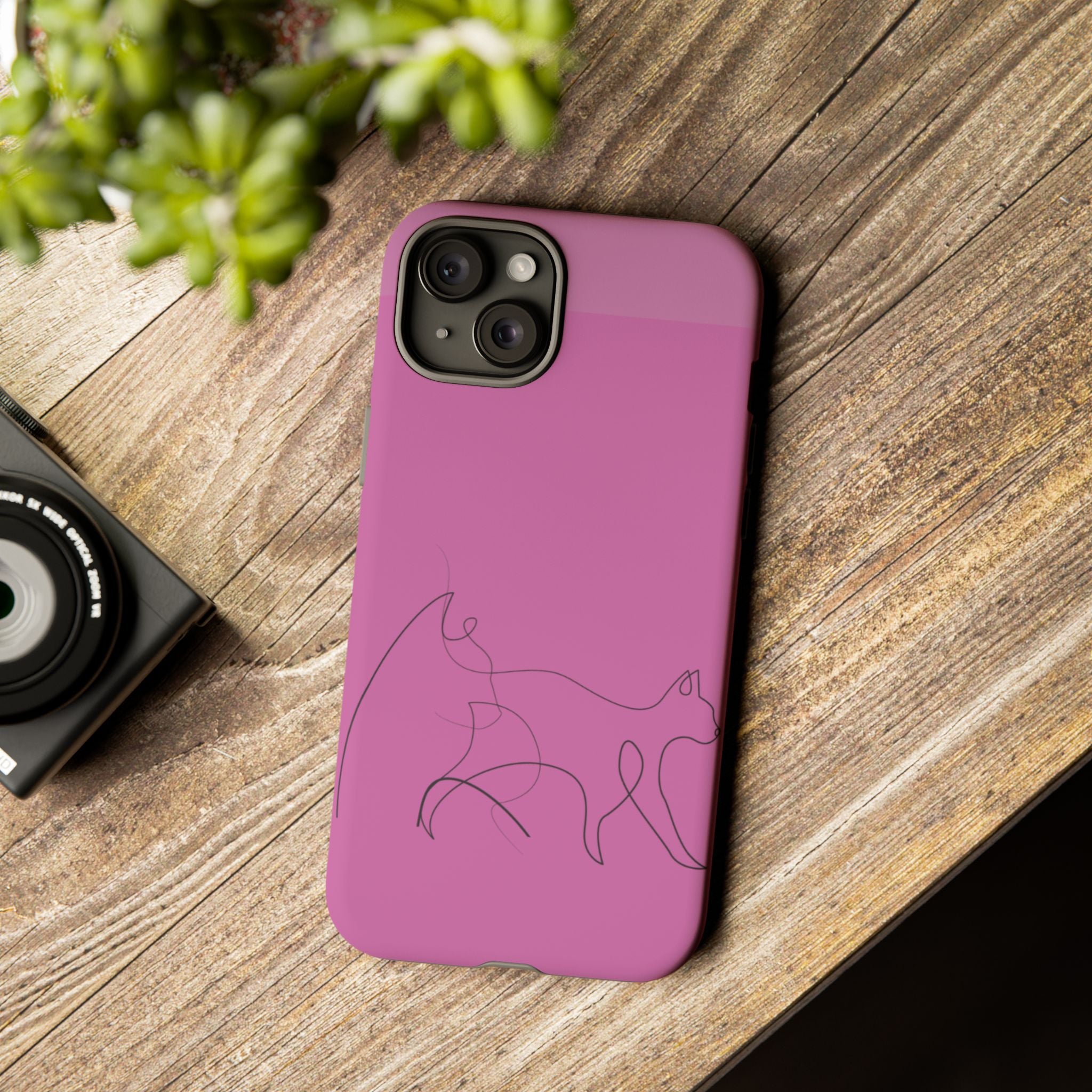 Pink Minimalist Cat Phone Case