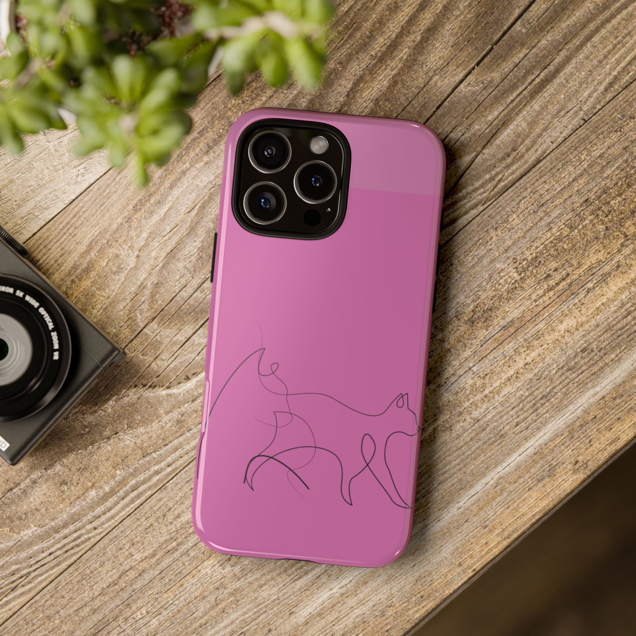 Pink Minimalist Cat Phone Case