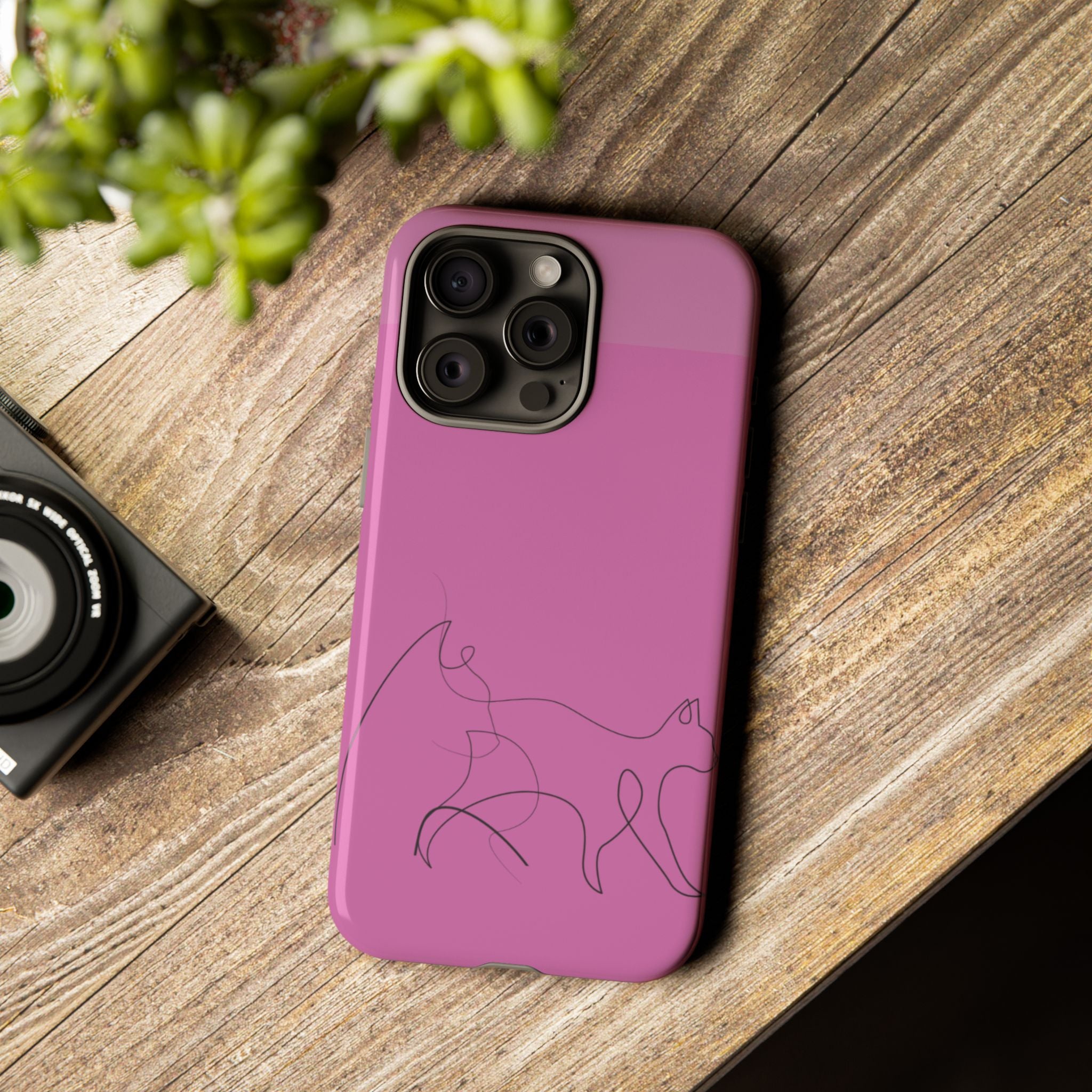 Pink Minimalist Cat Phone Case