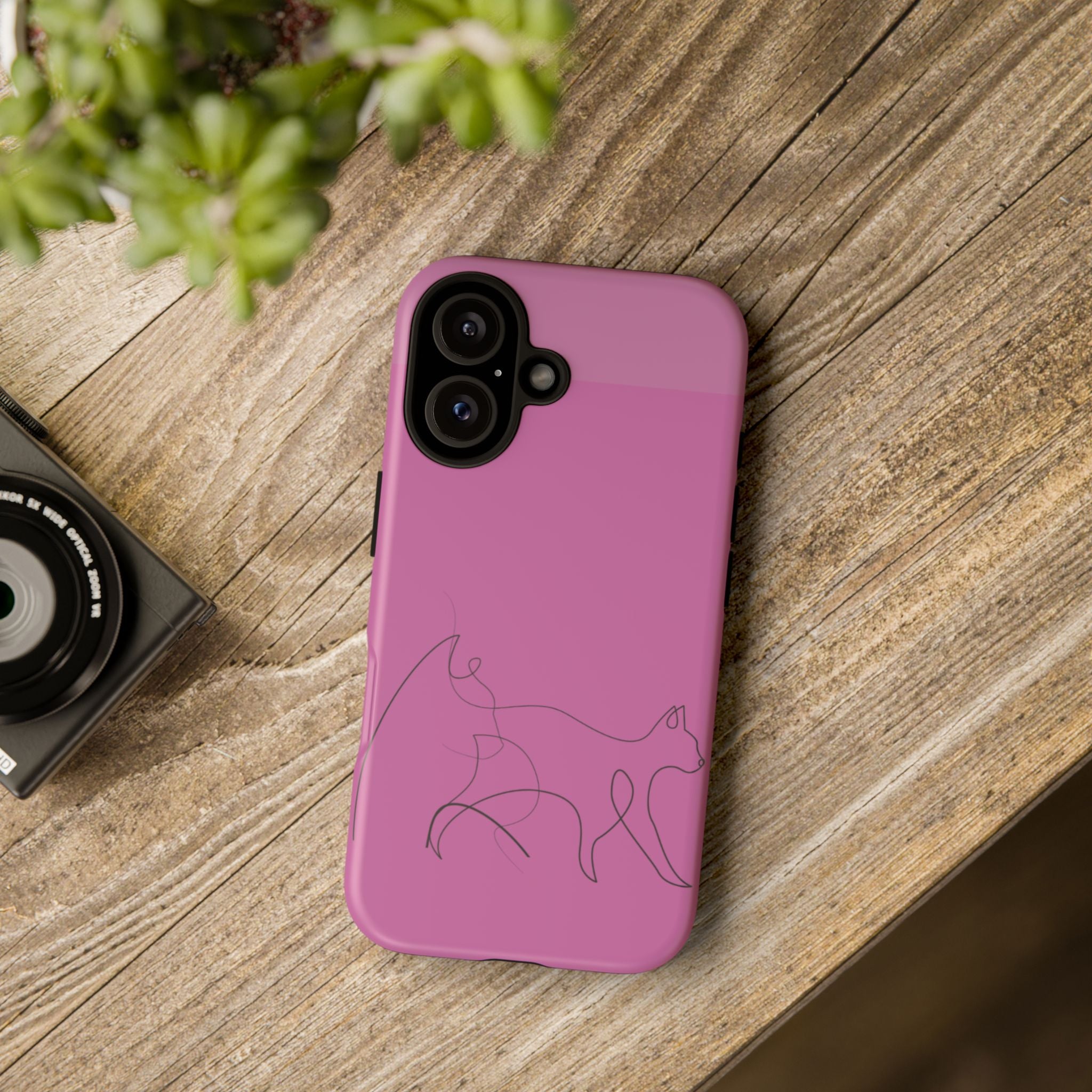 Pink Minimalist Cat Phone Case