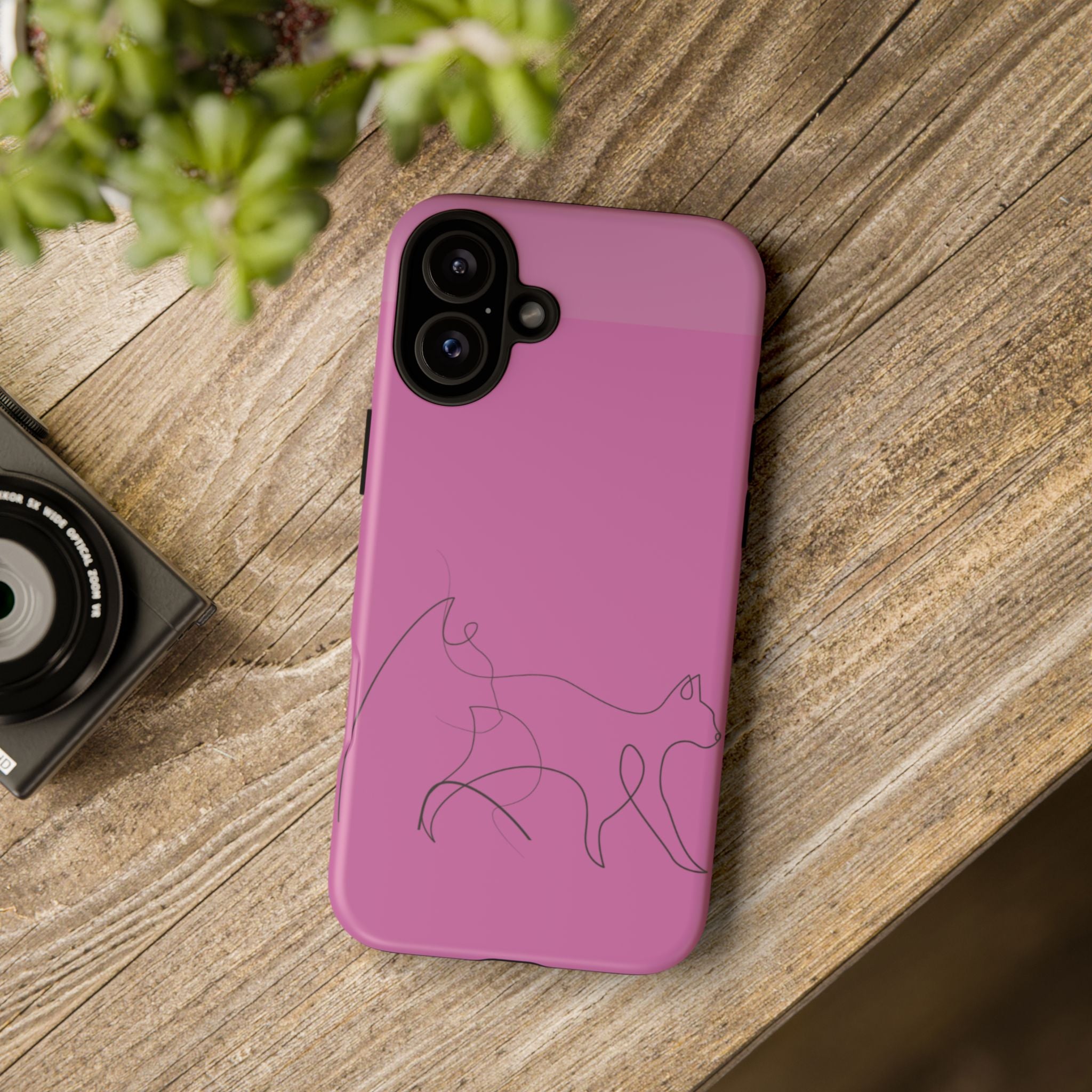 Pink Minimalist Cat Phone Case