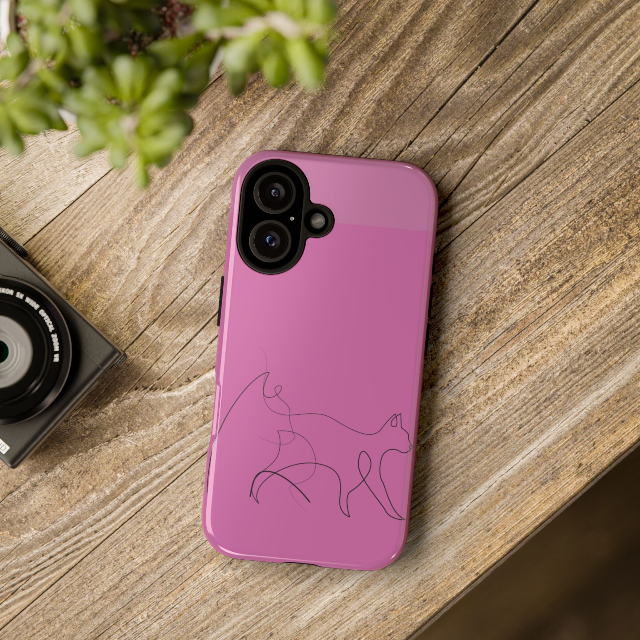 Pink Minimalist Cat Phone Case