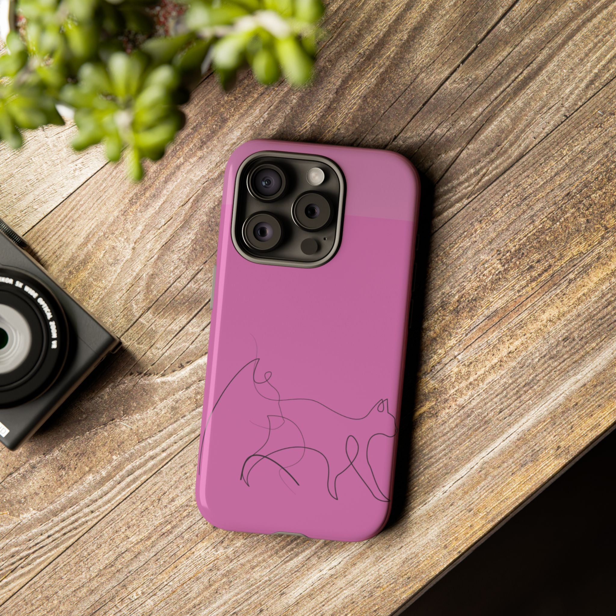Pink Minimalist Cat Phone Case